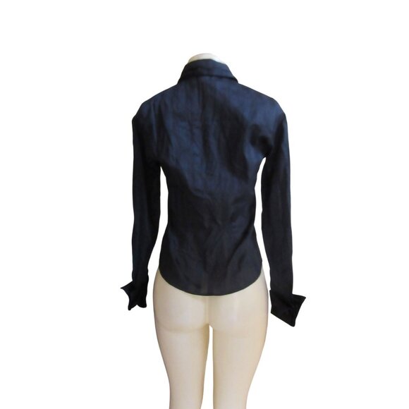 Anne Fontaine Black Cotton Blend Ruffle Front Blouse Sz 38 - Picture 7 of 8